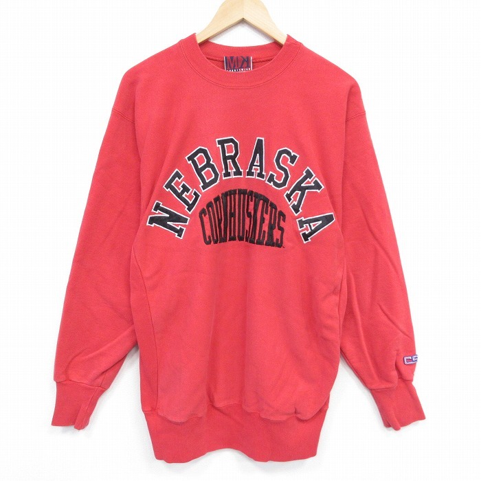 XL/古着 長袖 スウェット メンズ 00s ネブラスカ 刺繍クルーネック 赤 レッド spe 25oct27 中古 スエット トレーナー トップス拍卖