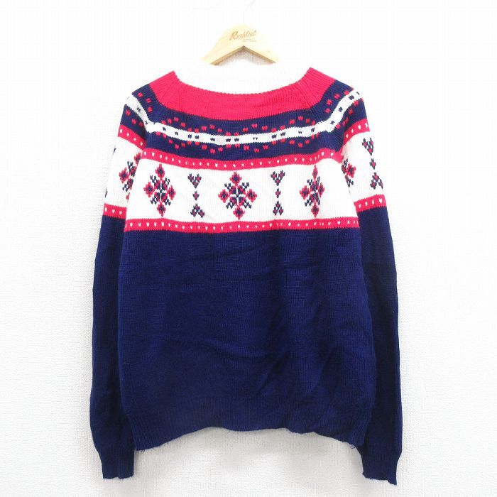 XL/古着 JCペニー 長袖 セーター メンズ 70s アクリル ラグラン クルーネック 紺 ネイビー 25oct25 中古 ニット トップス拍卖
