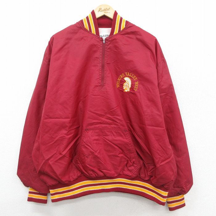 XL/古着 デロング 長袖 ハーフジップ ナイロン ジャケット メンズ 80s USCトロージャンズ 大きいサイズ タロン 赤他 レッド 25oct28 中古拍卖