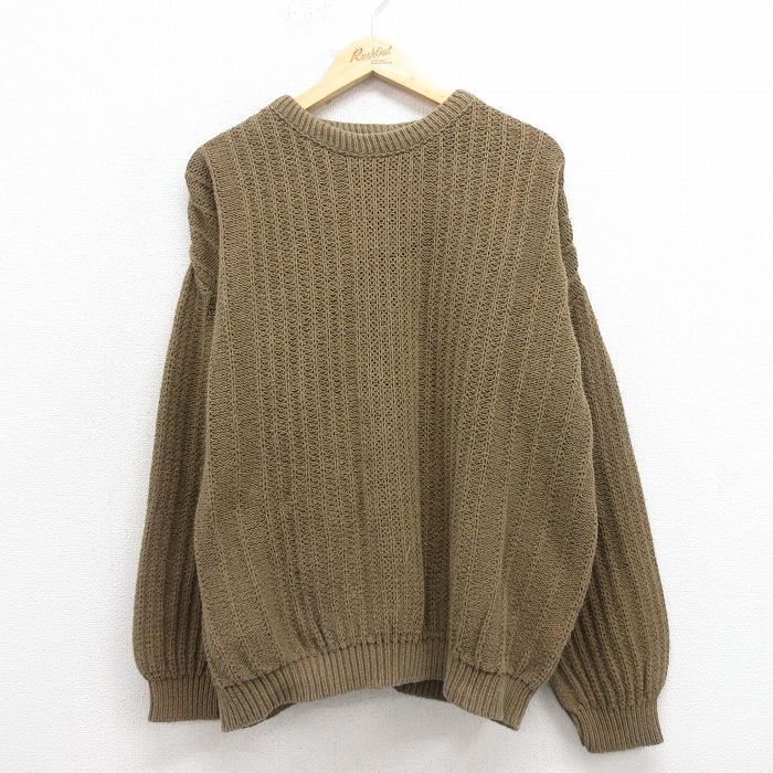 XL/古着 長袖 セーター メンズ 90s 無地 大きいサイズ コットン クルーネック こげ茶 ブラウン 25oct28 中古 ニット トップス拍卖