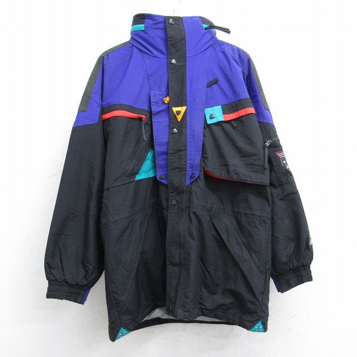 L/古着 ヘリーハンセン 長袖 ナイロン ジャケット メンズ シンサレート エキップ ロング丈 黒他 ブラック 内側メッシュ 25oct28 中古 アウ拍卖