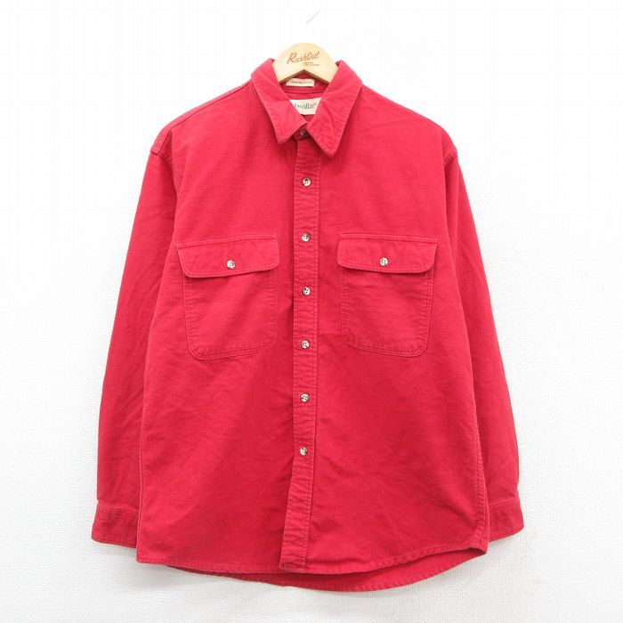 XL/古着 セントジョンズベイ 長袖 ヘビー フランネル シャツ メンズ 90s シャモアクロス コットン 赤 レッド 25oct28 中古 トップス拍卖