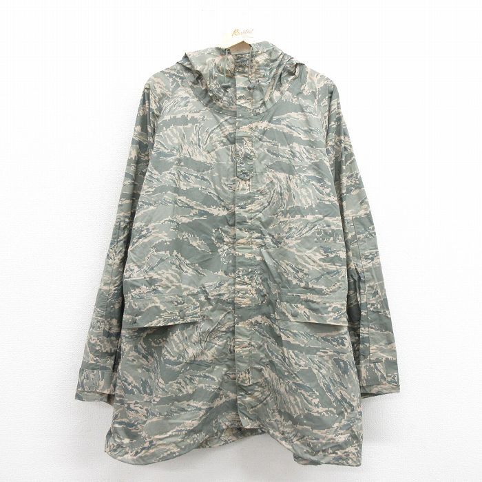 L/古着 長袖 ミリタリー ジャケット パーカー レインスーツ メンズ 00s ロング丈 デジタルタイガーカモ ラグラン グレー 迷彩 25oct29 中古拍卖
