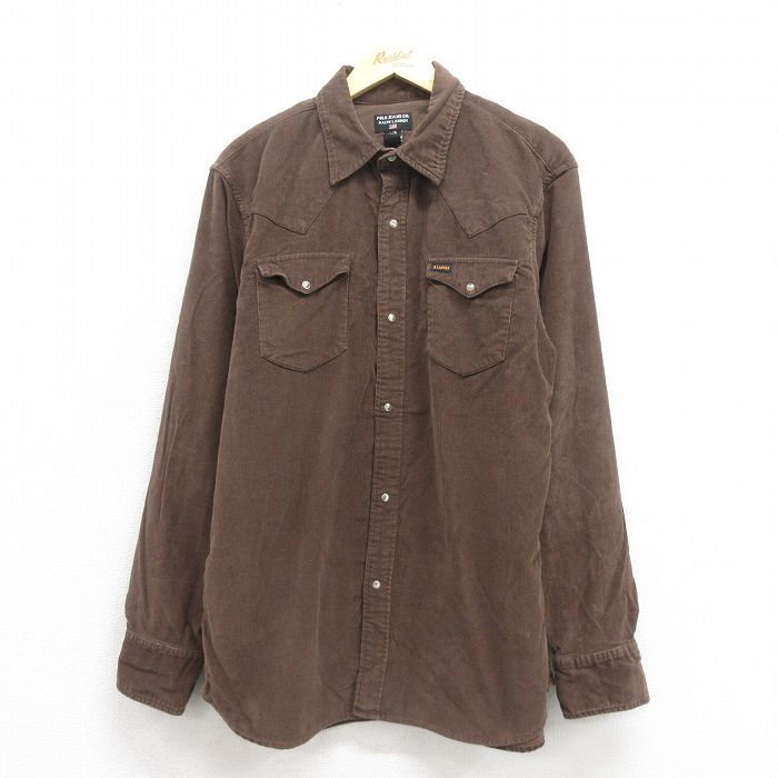 L/古着 ラルフローレン ポロジーンズ 長袖 ブランド ウエスタン シャツ メンズ コーデュロイ コットン こげ茶 ブラウン spe 25oct30 中古拍卖