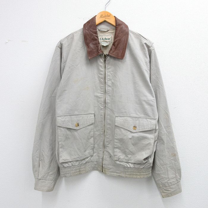 L/古着 エルエルビーン LLBEAN 長袖 ジャケット メンズ 90s 襟レザー コットン グレー系他 spe 25oct30 中古 アウター ジャンパー ブルゾン拍卖