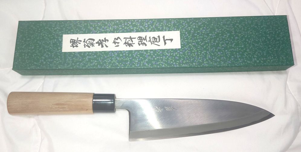 【<未使用>「堺菊孝」(堺孝行) 出刃 包丁210 mm 改良研 堺包丁 堺刃物 青木刃物 日本鋼】拍卖