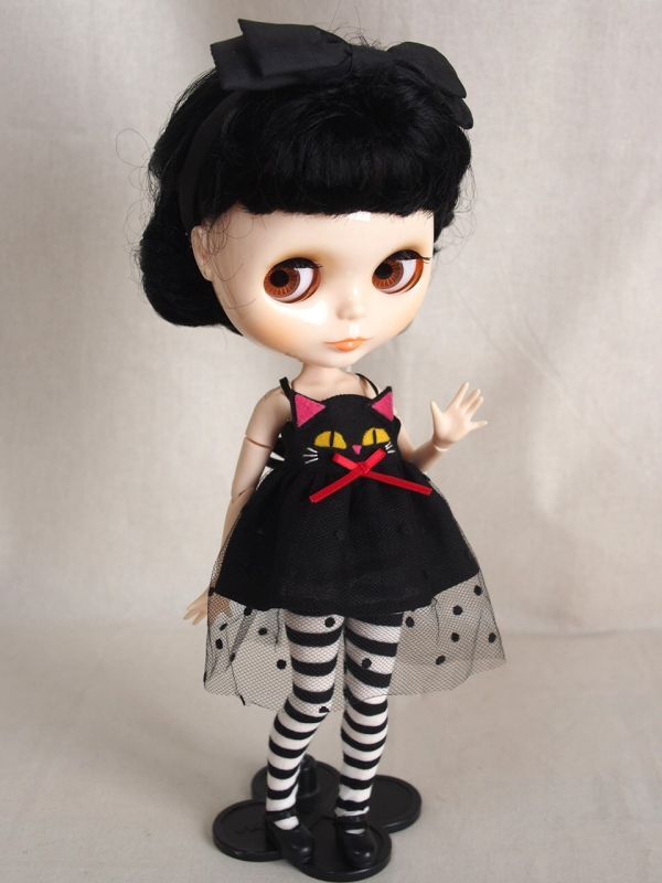Doll Dressing♪ハンドメイドリカちゃん/ブライスお洋服セット人形/アウトフィット/ハロウィン衣装/黒猫ワンピース/ドレス/タイツ/ドール服拍卖