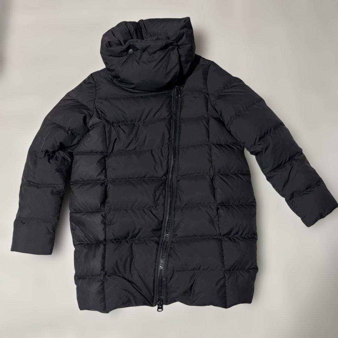 美品 ミズイロインド mizuiro ind ダウンコート コクーン ワイドカラー 黒 フリーサイズ ブラック ミドル丈 ハイネック拍卖