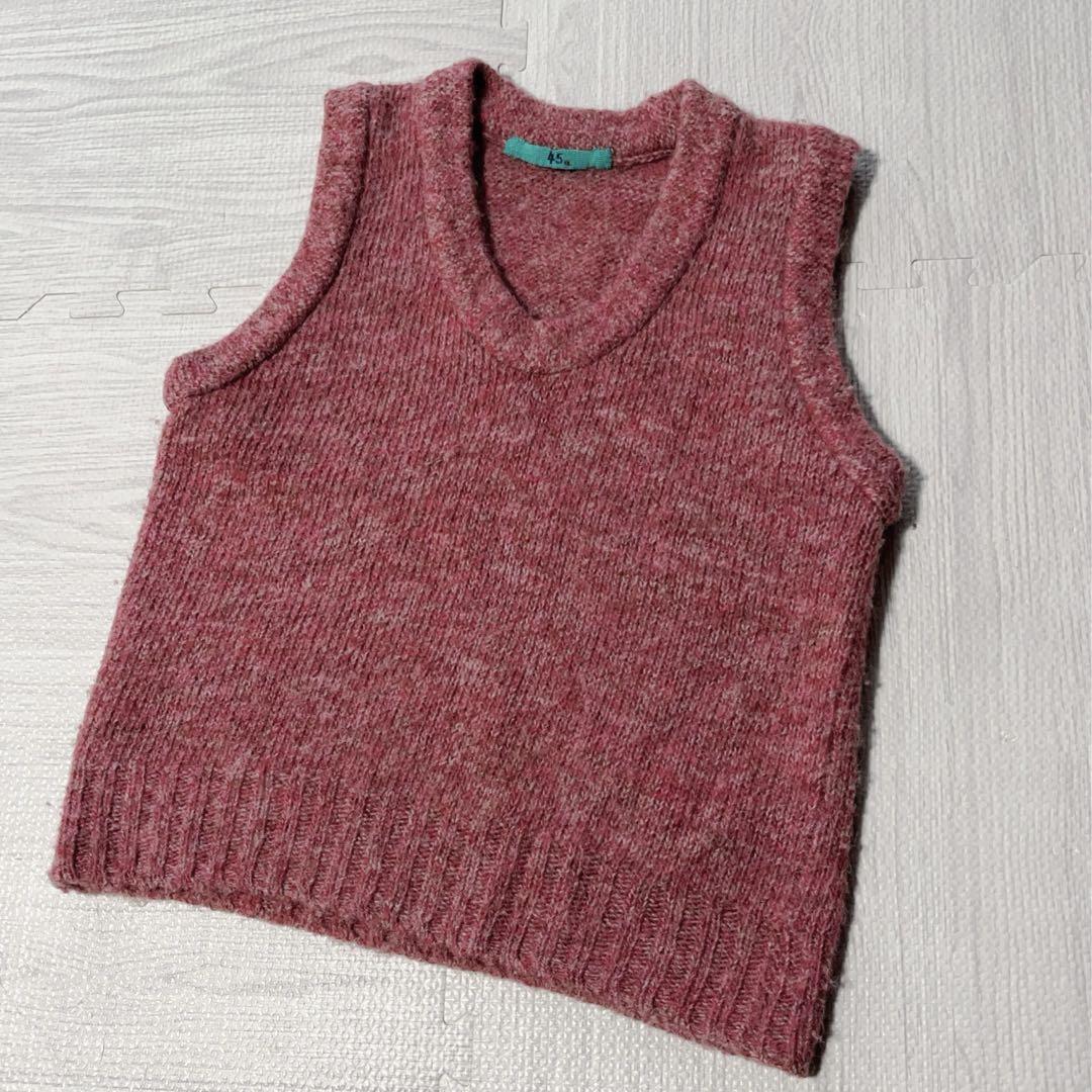 【45R】45rpm フォーティーファイブアール アルパカ混 ノアランド三つ杢 ベスト ニット ピンク ウール クールネック Vネック拍卖