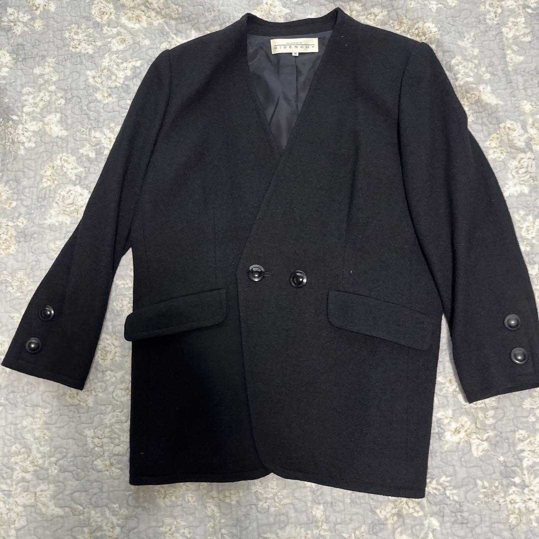 【美品】GIVENCY ジバンシー コート 2ボタン ブラック 大きいサイズ 15号 ウール 2XL相当 Pコート 希少サイズ ゆったり アウター 拍卖