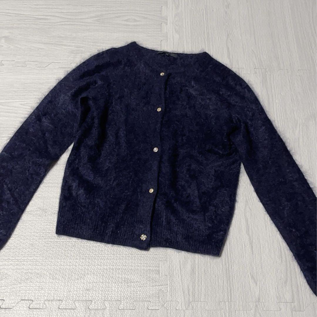 ANAYI アナイ カシミヤ100% ビジュー カーディガン ショート丈 38 ふわふわ 極上の手触り キラキラ ネイビー 黒 フォーマル拍卖