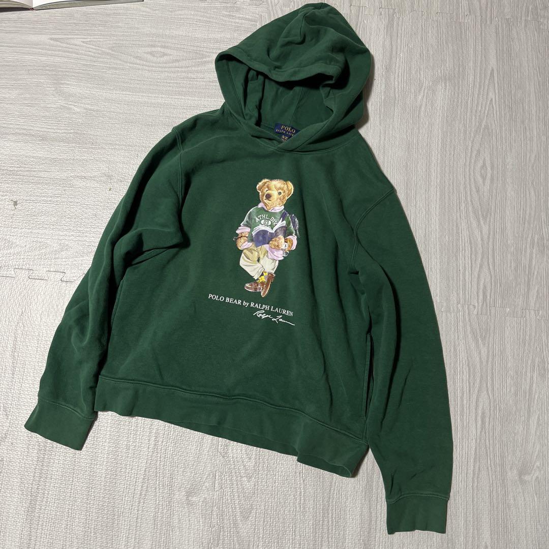 Polo RalphLauren ポロラルフローレン ポロベア パーカー ボーイズXL(18-20)メンズM相当 グリーン スエット 裏起毛 ビックベア拍卖