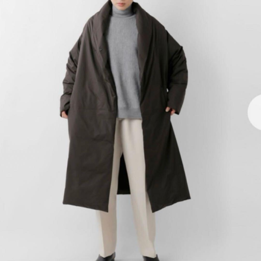 美品 mizuiroind ミズイロインド ドレープロングダウン ダウンコート ゆったり ダークブラウン 毎年定番 人気商品 フリーサイズ 拍卖