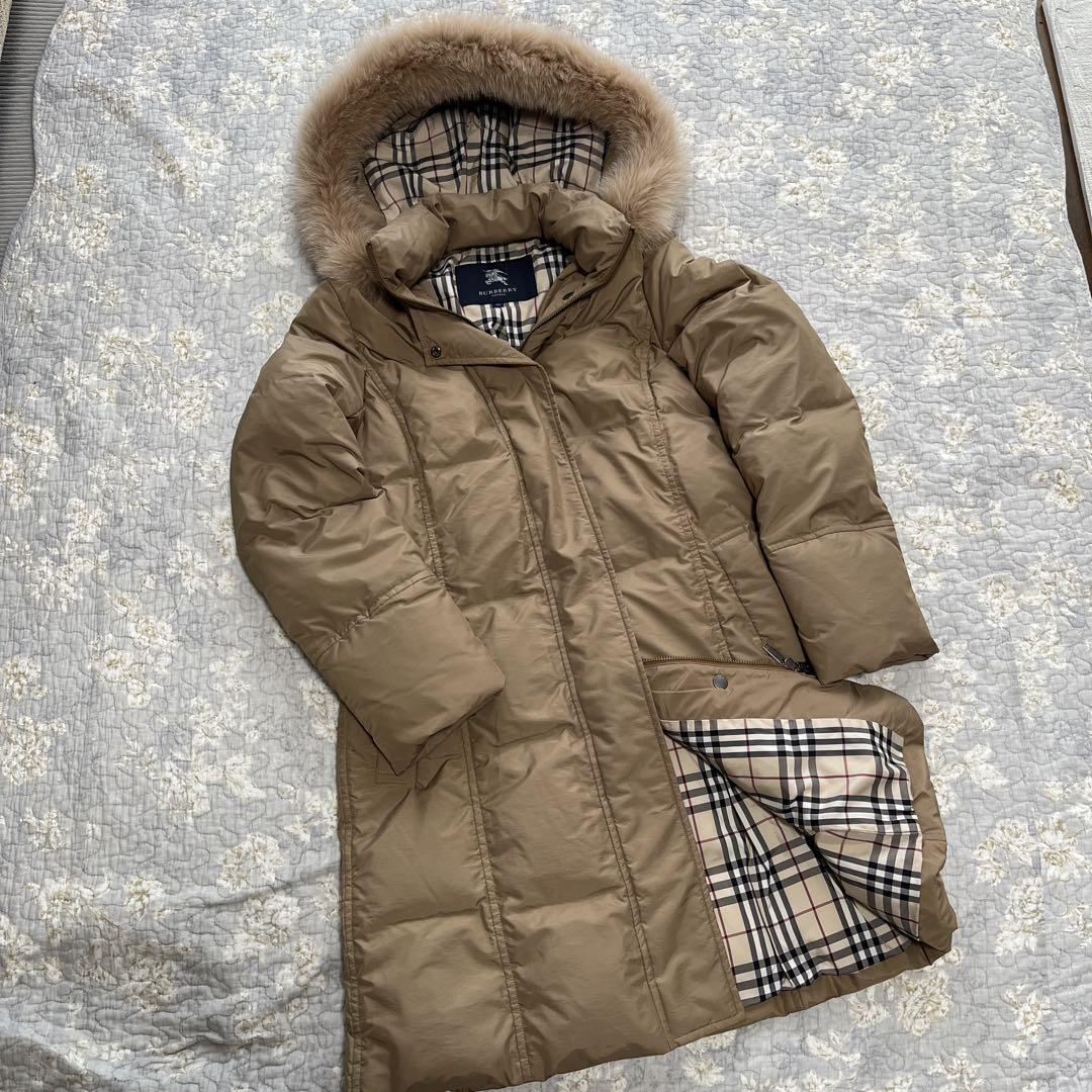 極美品 バーバリー ロンドン Burberry London ダウンコート ノバチェック 3way フード ファー M ベージュ キャメル ロングコート拍卖