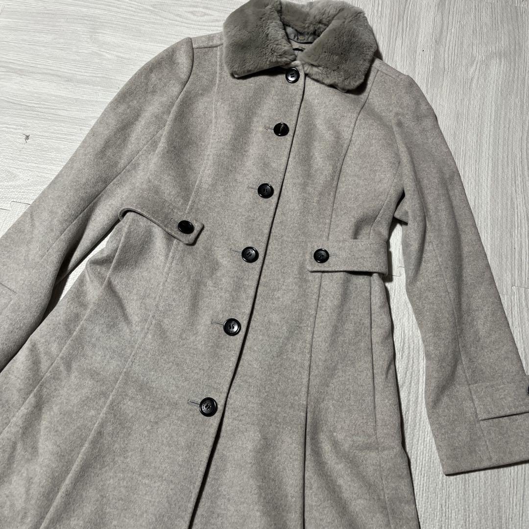 Burberry London バーバリーロンドン Aライン アンゴラ ラビットファー ロングコート 42 希少サイズ 大きいサイズ プリーツ ホースロゴ拍卖