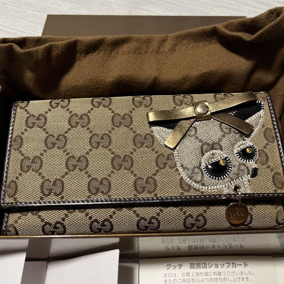 極美品 付属品完備 GUCCI グッチ GGキャンバス グッチョリ チワワ Wホック 長財布 ウォレット 小銭入れ コバ割れ・角スレなし拍卖