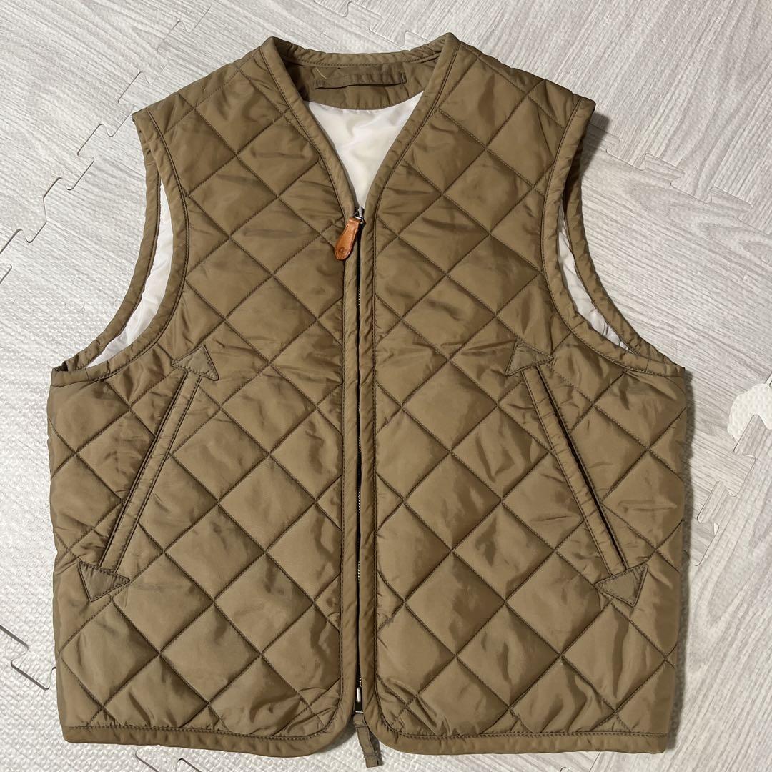 極美品45R 45rpm ナイロンキルティング ベスト プリマロフト サイズ1 馬皮ジップ ダブルジッブ ベージュ フォーティーファイブ拍卖