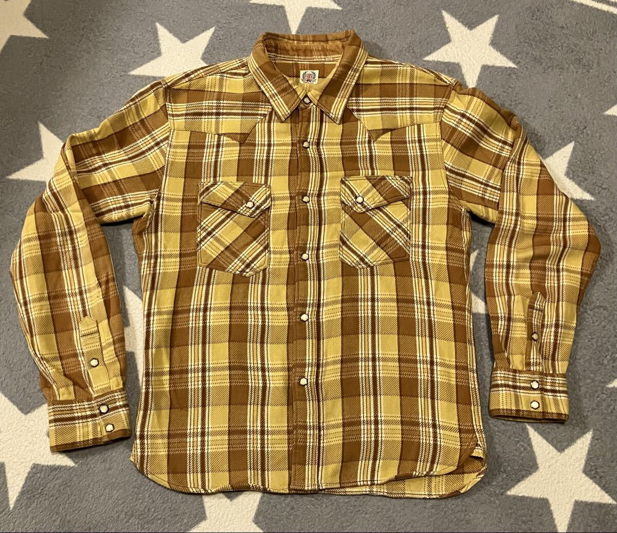 フラットヘッド◆グローリーパーク◆ウエスタンネルシャツ◆サイズ42◆マスタードイエロー ■ヘビーネルチェックシャツ■The Flat Head拍卖