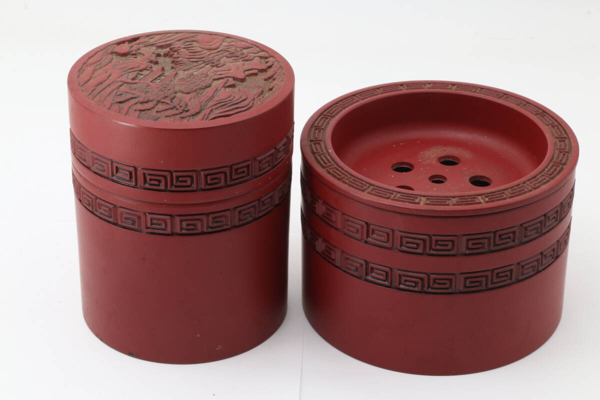 村上堆朱 茶筒と茶こぼしのセット @2fety611拍卖