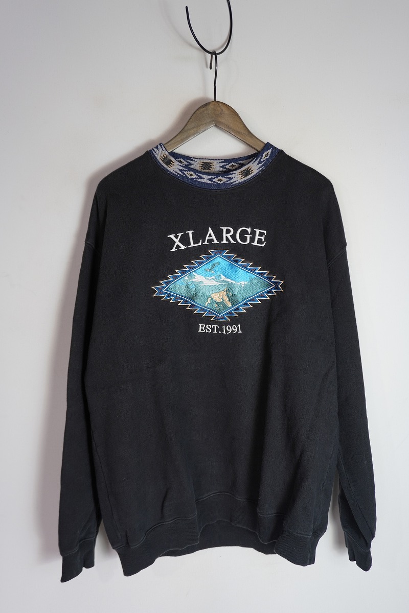 正規 XLARGE EMBROIDERED SOUVENIR CREWNECK SWEAT エクストラ ラージ エンブロイダー スーベニア クルーネック スウェット 黒 L 519P★4拍卖