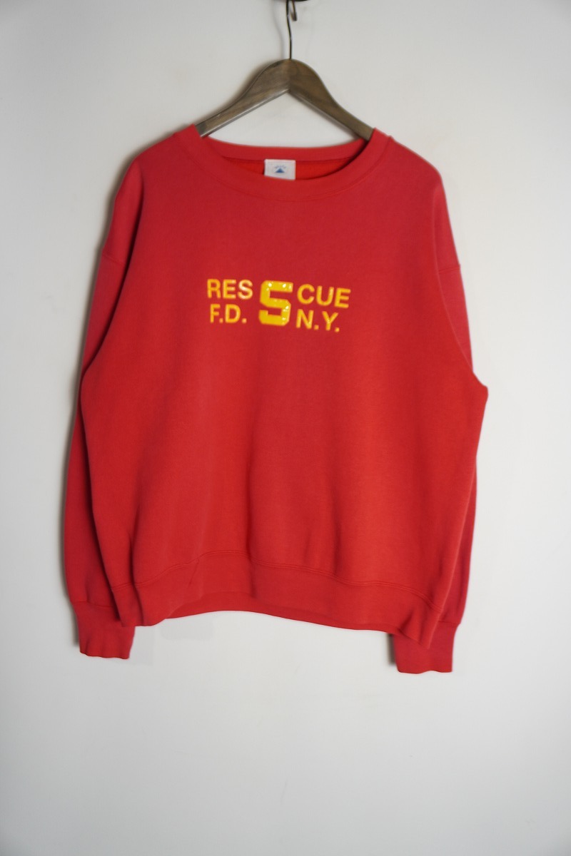 正規 90S DELTA RESCUE デルタレスキュー スウェット トレーナー プルオーバー ロゴ プリント FDNY ビンテージ USA製 赤 L 本物 1022P★4拍卖