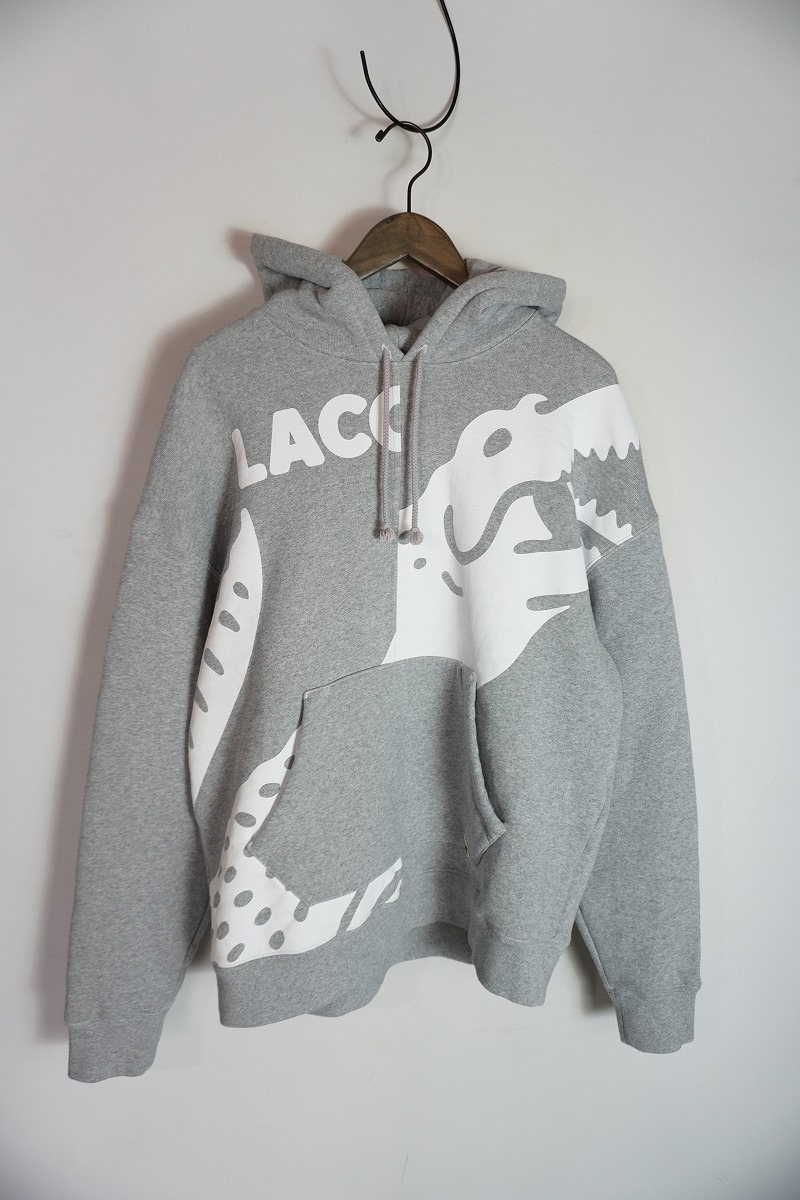 美品 正規 Lacoste L!VE ラコステ ライブ ロゴ プリント プルオーバー パーカー フーディー SH1451 灰 グレー サイズ L 本物 1024P拍卖