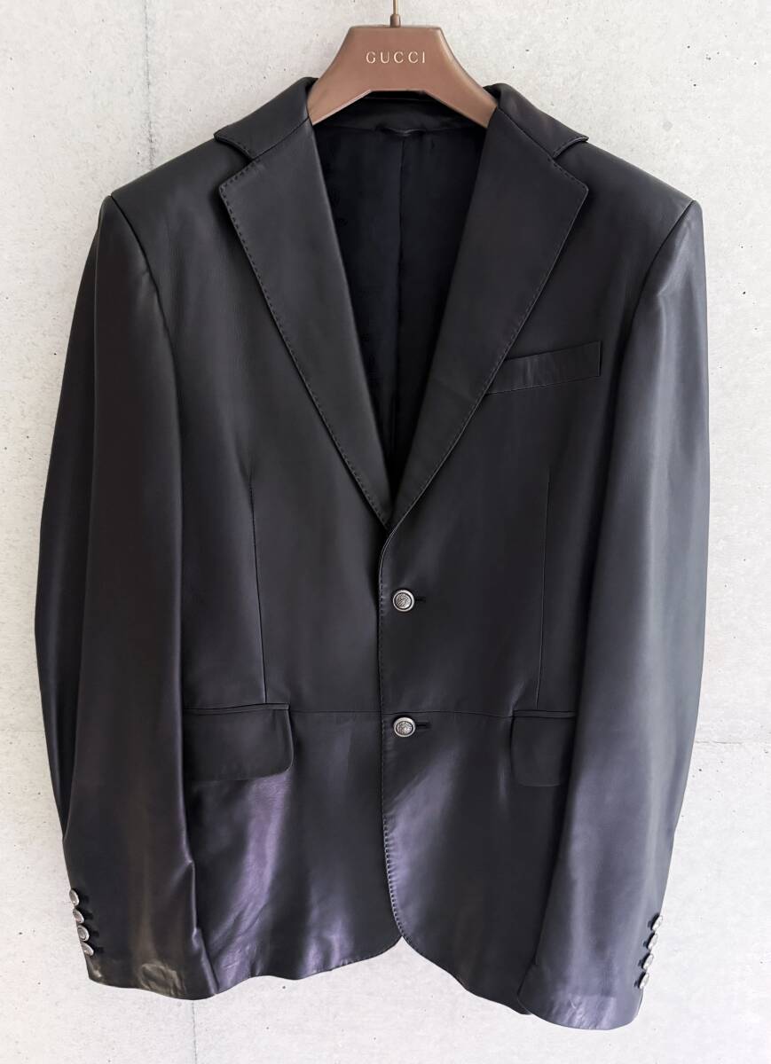 グッチ GUCCI 革ジャケット レザー アウター メンズ イタリア製 SIZE 52 ブラック グッチ銀座店正規品 購入価格55万拍卖