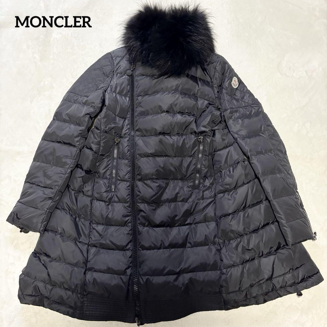 MONCLER モンクレール CHAMPS ダウンコート 黒 0 ロング ファー Aライン 希少 ダウンジャケット拍卖