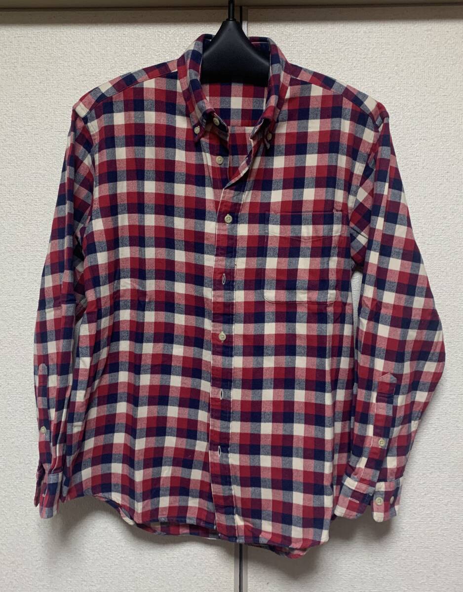 ♪♪ レトロな 赤・白・紺 のチェック柄 ボタンダウン シャツ L ユーズド ♪♪拍卖
