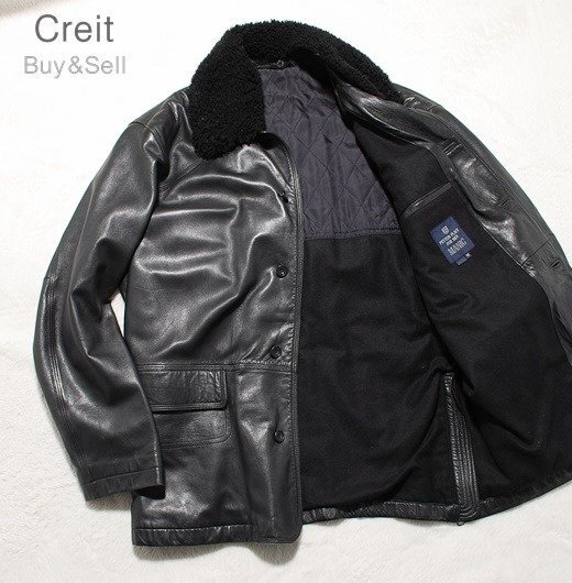 D92■ビンテージ★」PEYTON PLACEペイトンプレイス★Mサイズ取外し衿ボア羊革レザージャケットブルゾンコート拍卖