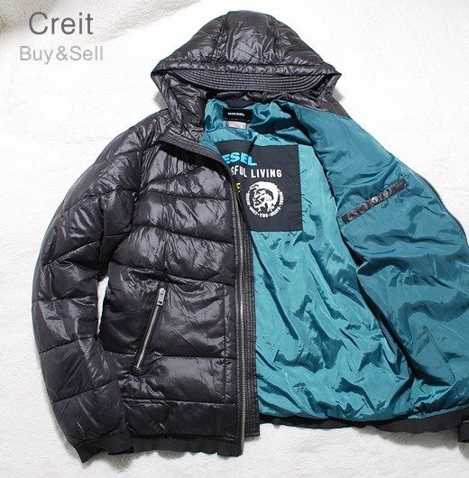 D246■良品/Lサイズ★DIESELディーゼル3MTHINSLATE中綿ダウンフードジャケットブルゾン拍卖