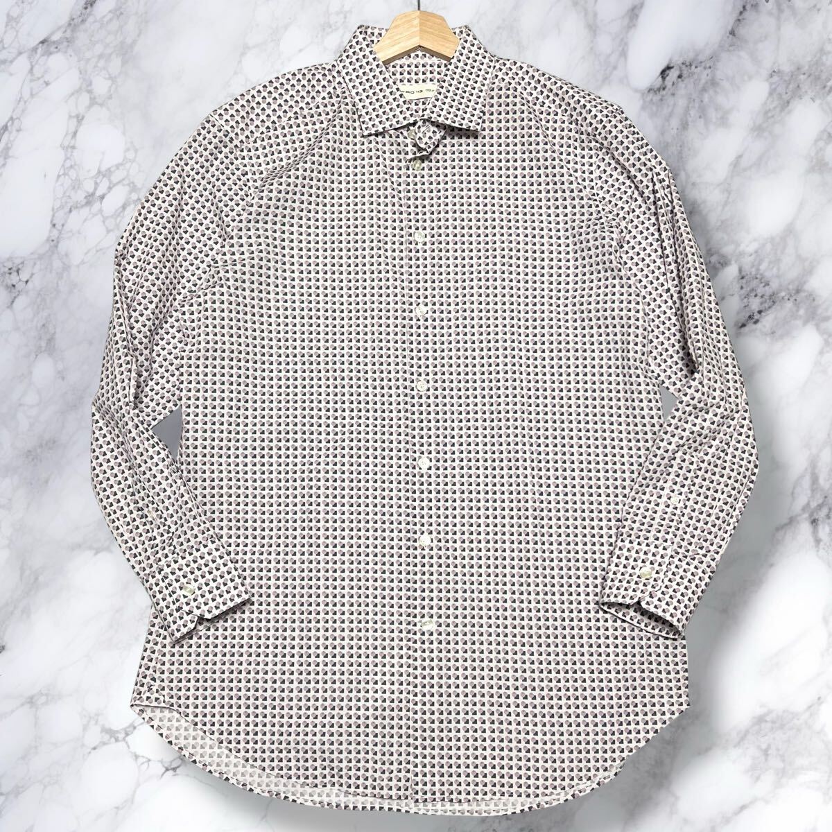 未使用級◎XXLサイズ位!!エトロ【圧倒的な存在感】ETRO 総柄 長袖 シャツ ドレスシャツ コットン イタリア製 幾何学模様 秋冬◎メンズ拍卖