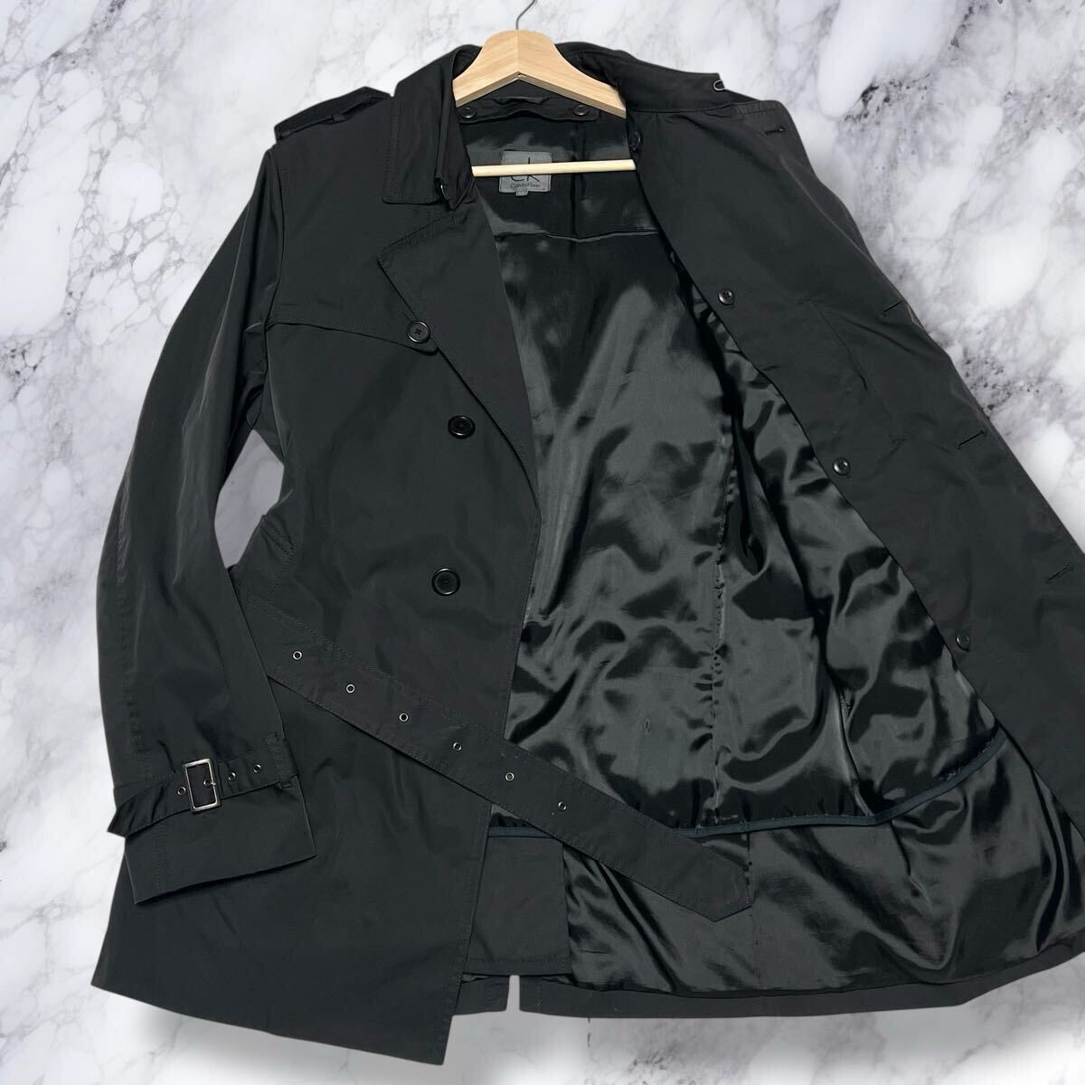 美麗品◎Lサイズ!!ダウン80%!!カルバンクライン【圧倒的な機能性!!】Calvin Klein CK トレンチコート ライナー ブラック ベルト◎メンズ拍卖