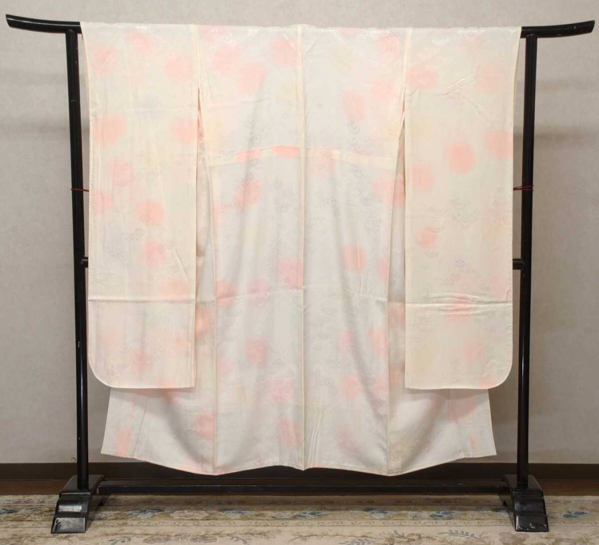 ☆長襦袢☆振袖用 白地~桃色 正絹 裄64.5cm 袖丈112㎝☆拍卖