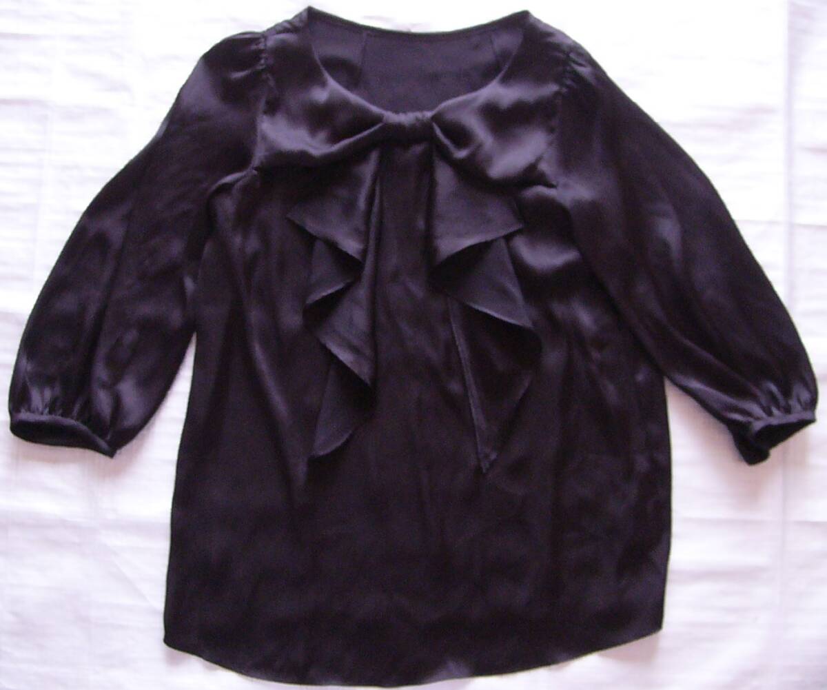 ランバンオンブルー◆7分袖ブラウス★38★9号くらい★黒★LANVIN en blue拍卖