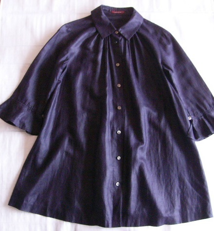 アマカ◆麻混7分袖チュニックブラウス★紺★2★9号★AMACA拍卖