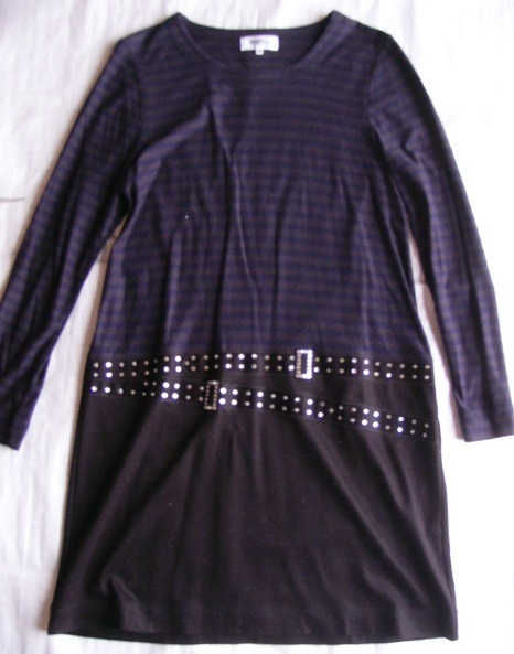 ソニアバイソニアリキエル◆長袖ワンピース★40★11号★大きいサイズ★ こげ茶と紺のボーダー★SONIA by SONIA RYKIEL拍卖