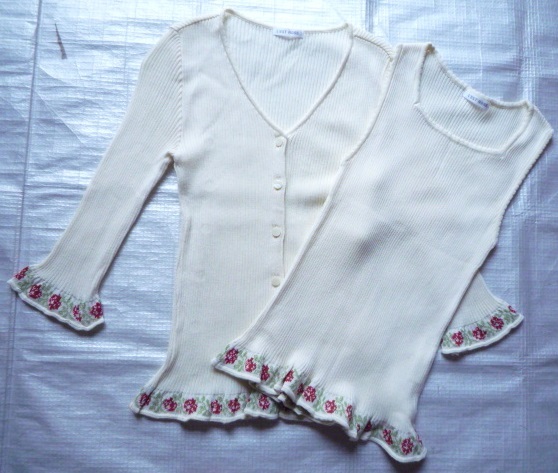 レストローズ◆綿混ツインニットアンサンブル★7分袖カーディガンとノースリーブニット ★M★9号★L'EST ROSE拍卖