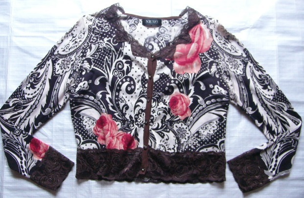 ネロ◆NERO★薔薇柄綿100%長袖カーディガン★40★11号★大きいサイズ★センソユニコ拍卖