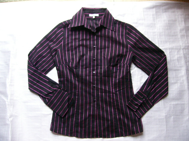 ナラカミーチェ◆長袖ブラウス★黒地にピンクのストライプ★Ⅰ★9号★NARA CAMICIE拍卖