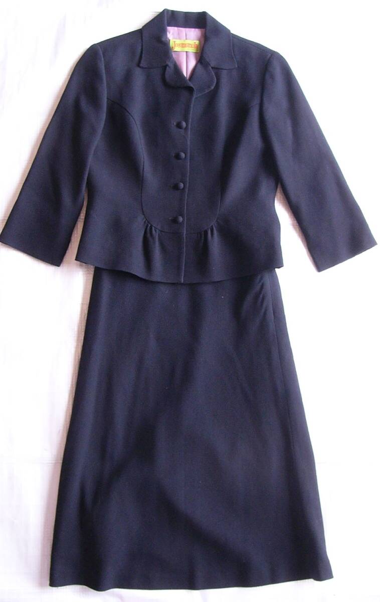 ホコモモラ◆ウール混7分袖ジャケットとスカートのスーツ★40★9号★Jocomomola★濃紺拍卖
