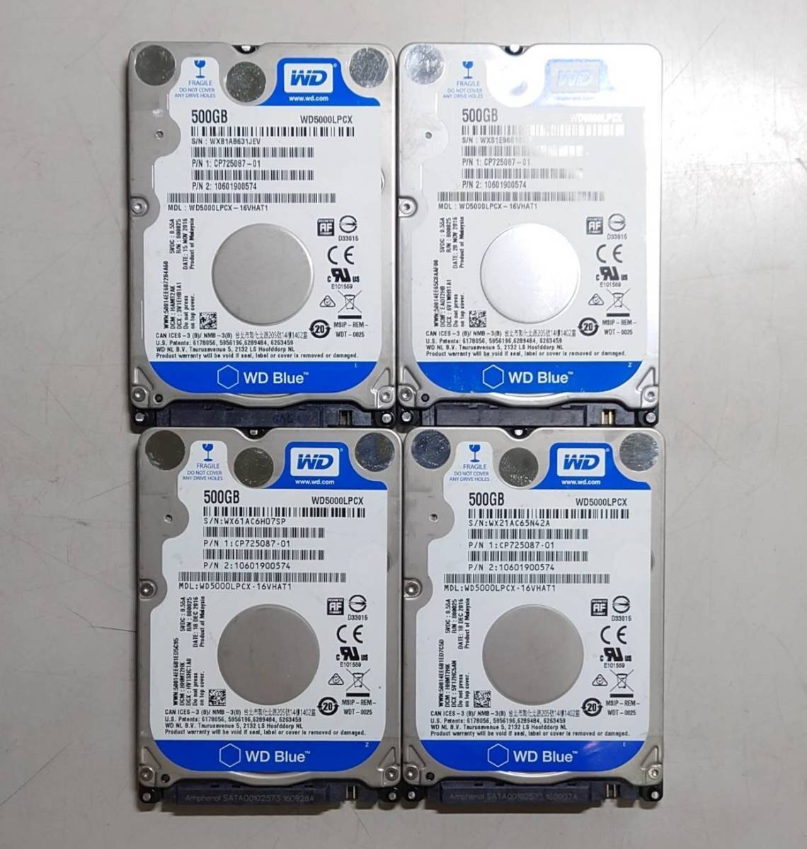 KN3797 【中古品】 WesternDigital WD5000LPCX 500GB 4個セット拍卖
