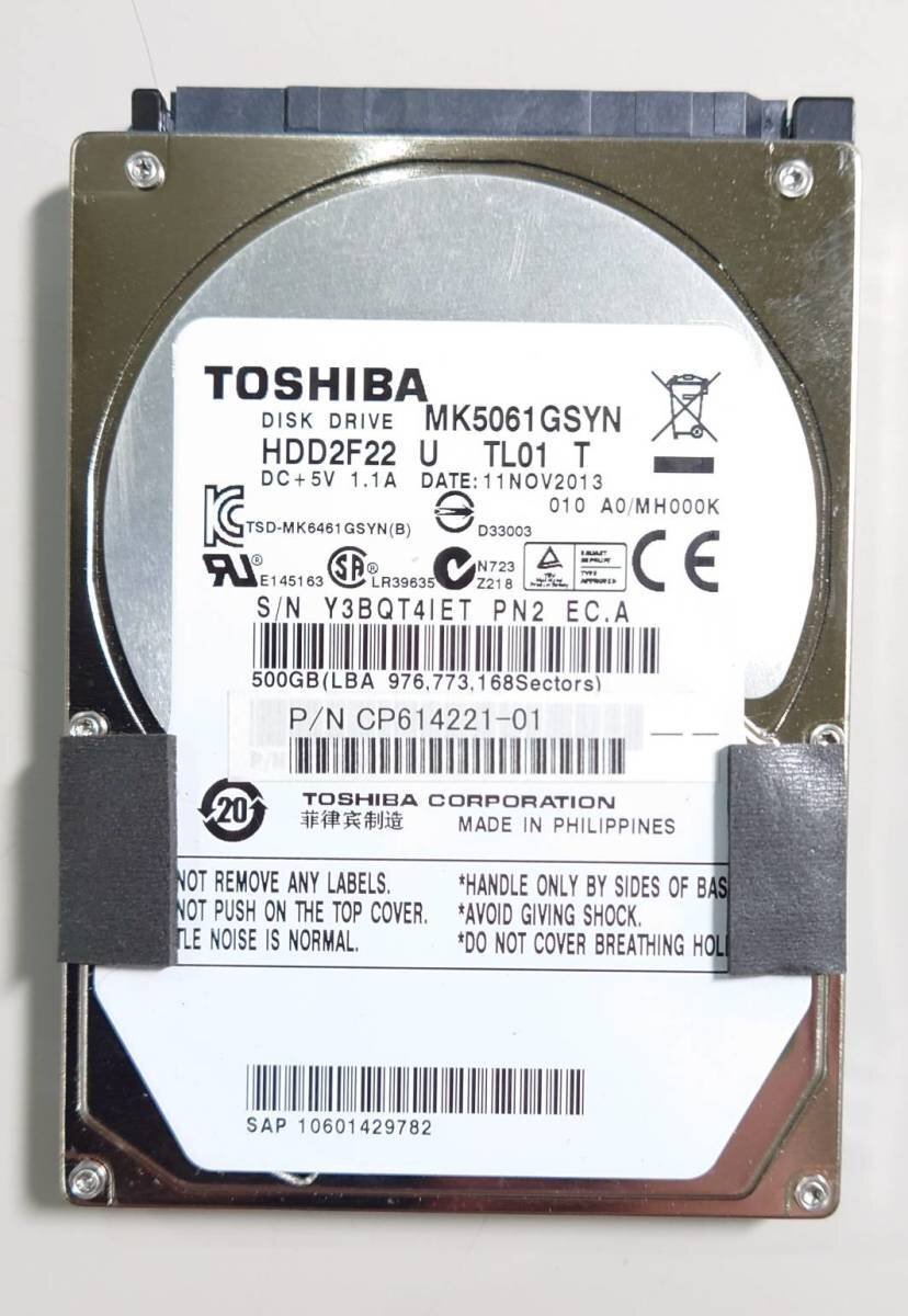 KN1194 TOSHIBA 2.5インチHDD MK5061GSYN 500GB 使用時間:0時間拍卖
