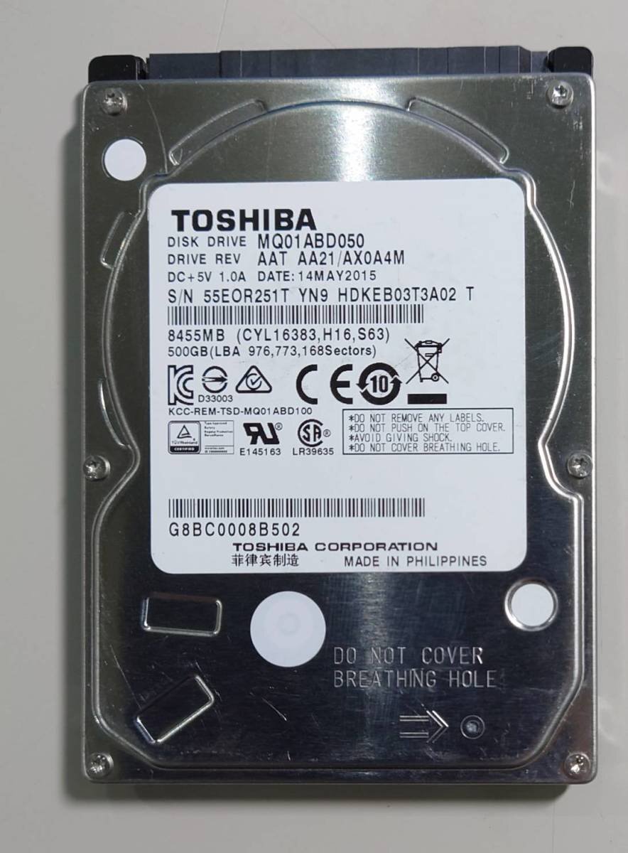 KN1191 TOSHIBA MQ01ABD050 2.5inch 500GB 使用時間:8536時間拍卖