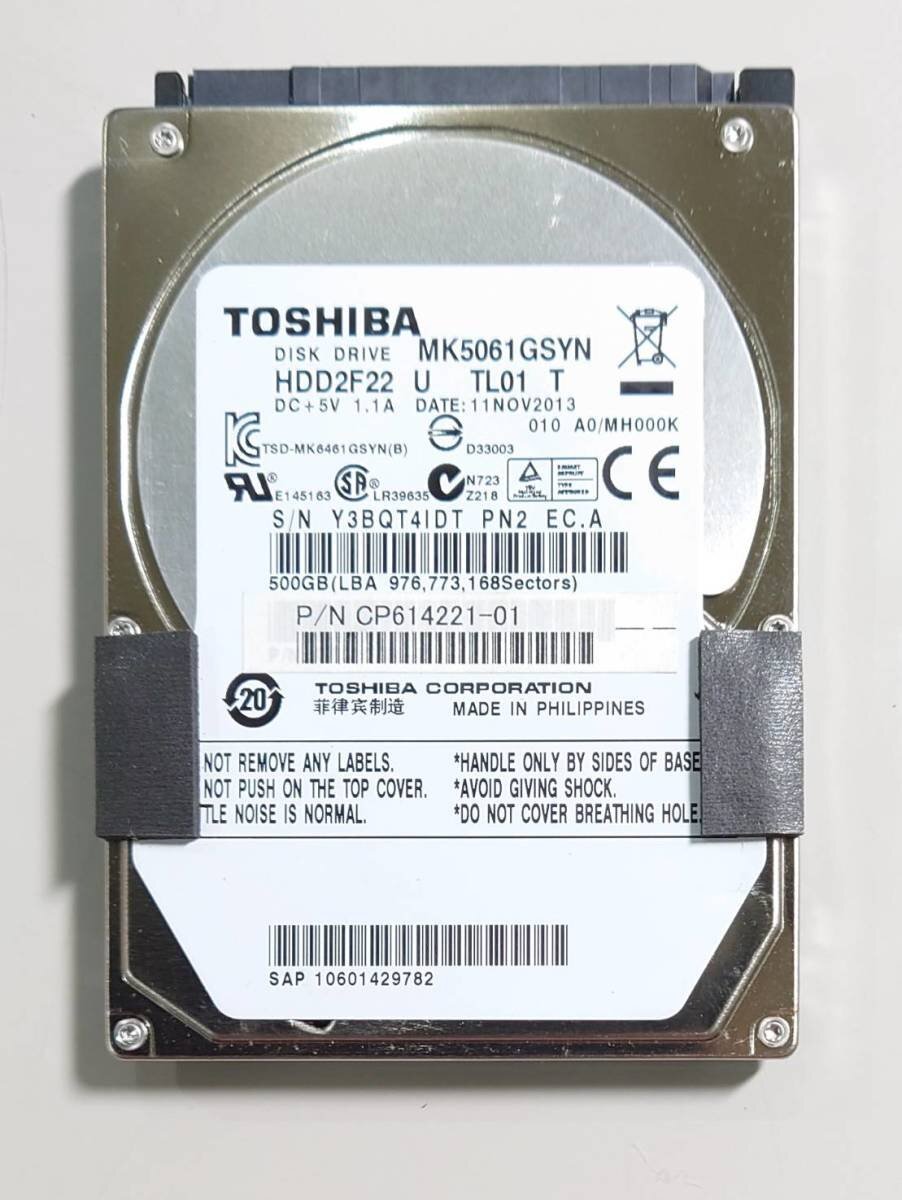 KN1199 TOSHIBA 2.5インチHDD MK5061GSYN 500GB 使用時間:0時間拍卖
