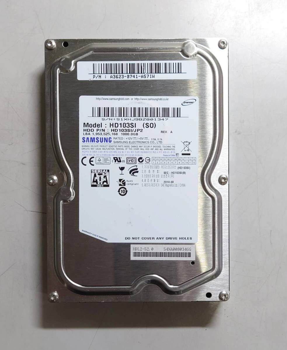 KN3876 【中古品】SAMSUNG HD103SI (使用時間/90234時間) HDD 1TB拍卖