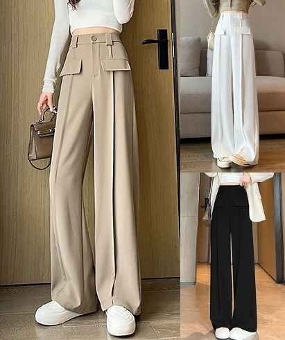 全3色 ワイド バギーパンツ ハイウエスト 切り替え 体型カバー 着痩せ 【大きいサイズあり】 XL ホワイト拍卖