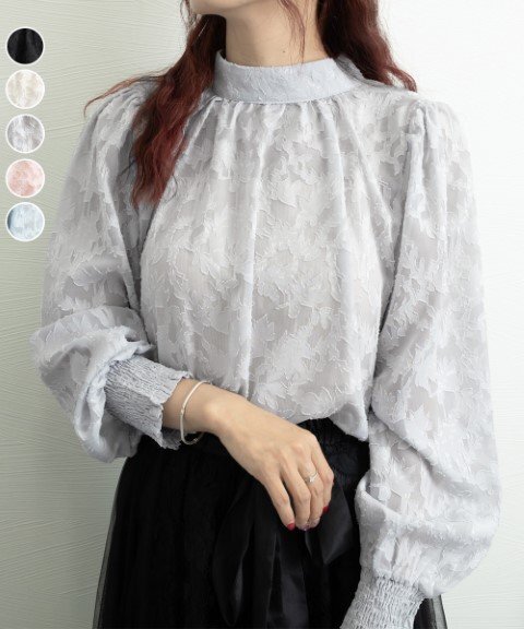 トップス 長袖 シアーブラウス バルーンスリーブ オフィスカジュアル きれいめ フェミニン レディース L ピンク拍卖