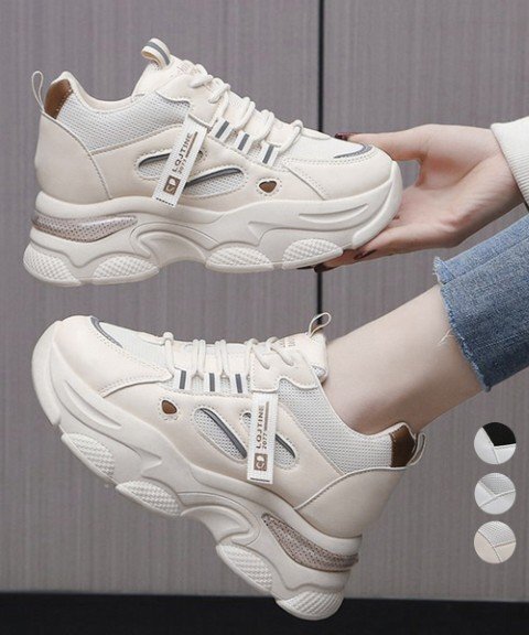 厚底ダッドスニーカー レースアップ 韓国 23.5cm(37) ホワイト拍卖