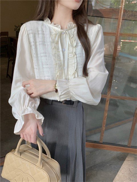 500円 同梱不可 トップス レース飾りシャツ ブラウス拍卖